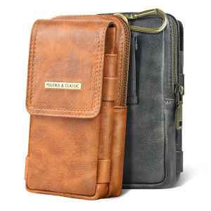 PULOKA Leather Phone Holster Belt Bag Carrying Pouch with Card Holder High Capacity Tactical Package Outdoor Sports