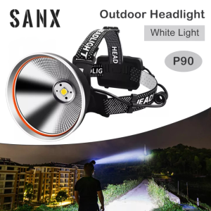 SANX P90 USB Rechargeable LED Headlight Torch Waterproof Adjustable Headlamp Flashlight Emergency Light Camping Head Light Fishing Outdoor Hiking Headlamp for Running Fishing Wild Adv