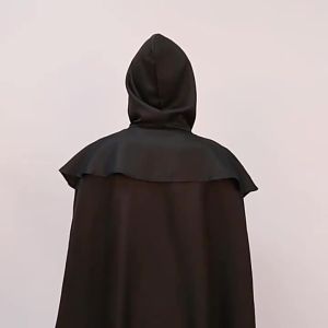 Áo choàng đen rộng có mũ trùm đầu cổ điển thời trung cổ chống gió áo khoác dài mùa đông poncho gothic cho nam tu sĩ Halloween cosplay