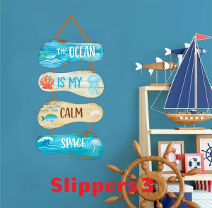 Summer Ocean-Themed Wall Hangings Wooden Beach Sandal Tags Mediterranean Style for Bathroom