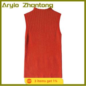 Aryio Mùa hè Retro nửa cao Cổ Dệt Kim Tank Top phụ nữ rắn màu không tay mỏng vest