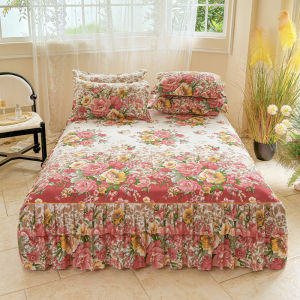 Retro Flower Bed Skirt Ruffle Lace Bedspread Soft Breathable 14inch Height Korea Style Non-Slip Bed Cover Mattress Protector