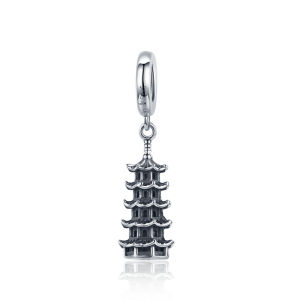 BAMOER Journey Scenic Spots 925 Sterling Silver Retor Pagoda Tower Pendant Charm for Original Silver Bracelet & Necklace SCC1544