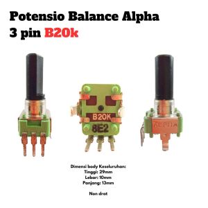 Potensio Balance Alpha 3 pin B20k Mono Kaki 3 Tekuk Segi Hijau 203