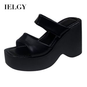 IELGY รองเท้าแตะมีส้นพื้นเตารีดสำหรับผู้หญิงในฤดูร้อนรองเท้าส้นสูงสไตล์ยุโรปและอเมริกาใหม่