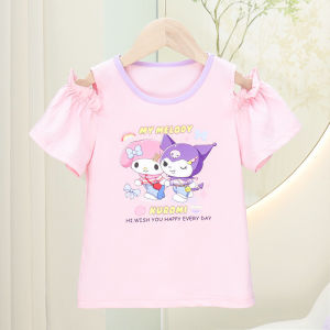 เสื้อยืดแขนสั้น ผ้าฝ้ายแท้ เข้ากับทุกการแต่งกาย แฟชั่นฤดูร้อน สําหรับเด็กผู้หญิง Short-sleeved T-shirt【HALOLO】