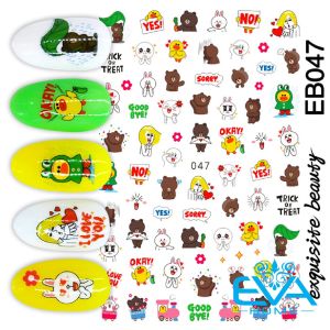Sticker Dán Móng Tay 3D Dạng Decal Dán Chống Nước Hoạ Tiết Hoạt Hình Gấu Nâu Rilak Và Vịt Saly JO838