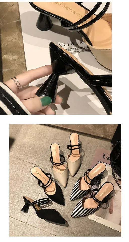 Women's Fashion High Heel Sandals White Black Kasut Tumit Tinggi
