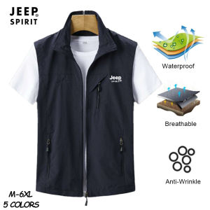 JEEP SPIRIT Vest Men Coat Summer Tactical Thin Casual Gilet Outwear Multi Pocket Fishing Travel Waistcoat Jacket Male（M-6XL）