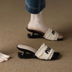[Free Shipping] Unique lace high-heeled sandals for women summer 2026 new model extremely stylish open-toe wedge slip-on sandals