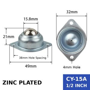NOBLEE 1Pcs Thép Carbon 304 Bánh xe xoay tròn Mạ kẽm CY-15A CY-25A Bộ phận chuyển tải bằng bi lăn Xoay 360 độ Bánh xe xoay đa năng Dành cho xe đẩy máy móc đồ nội thất tủ dụng cụ