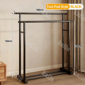 KILAU Hanger bedroom organizer floor-mounted double-pole double-layer hanger hanger steel drying rack indoor and outdoor