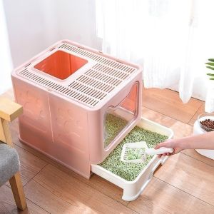 Nhà vệ sinh có nắp cao cấp hình chữ nhật cho mèo Nhà vệ sinh kín chống văng cát hạn chế mùi kèm xẻng