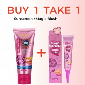 【Buy 1 Take 1】Magic Blusher+Rose Sunscreen Cream SPF90+ Anti-UV Waterproof At Sweat-Proof Sunscreen Refresh Long Lasting Moisturize Control Oil Refreshing Premium Brightening Sunscreen Whitening Cream 60g