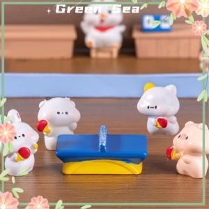 Green sea 5PCS Cute Table Tennis Animal Doll Micro Landscape Ornaments Dollhouse Toy Home Decoration DIY Resin Accessories Kids Play House