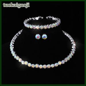 tuokaiguoji 4 cái bộ Phụ Nữ Pha Lê Trang Sức Set Cho Phụ Nữ Quyến Rũ Vòng Cổ Vòng Đeo Tay Stud Bông Tai Trắng Zircon Chuỗi Vòng Cổ