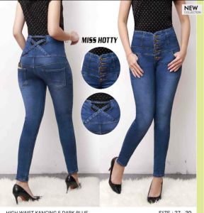 [COD]✅ KLF-Celana Jeans Panjang Wanita Highwaist Kancing Motif Tali Silang Belakang