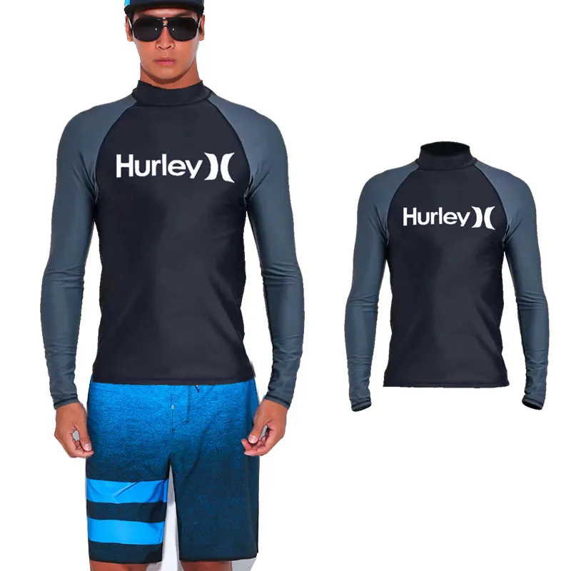 4XL UPF 50+ Men Rash Guards Beach Long Sleeves Surfing Swimming Top Shirts  Water Sports Gym Wetsuits Quick-Drying Suit