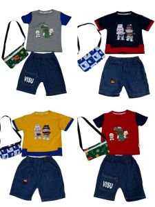 KID CARTOON SHIRT & PANT SET WITH BAG/BAJU KANAK-KANAK SET/BAJU ANAK & SELUAR JEANS SET/GOOD QUALITY NEW ARRIVAL