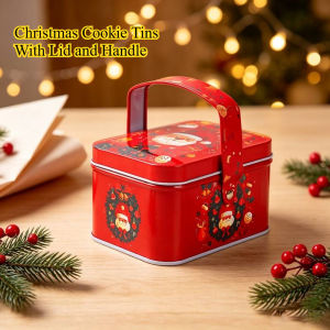 Cartoon Christmas Cookie Tins with Lid and Handle Party Supplies Xmas Ornaments Portable Christmas Candy Box