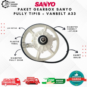 JMT - Paket Gearbox  Mesin Cuci Sanyo Tipis Plus Pully + Vanbelt A33