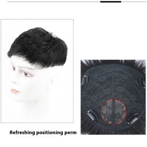 Forever hot Mechanism Hand top center Fashion Short Men Toupee 100% Human Hair Wigs for Male Natural And Brown Color Toupee Hair Replacement with Side Bangs Foil Hot Instant Noodles Volume Fluffy