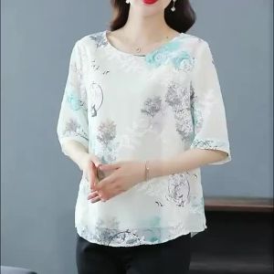 Jualan Panas@LUCKIN STORE Womens Short Sleeve Chiffon Top Summer 2026 New Shirt Printing Fashion Blouses