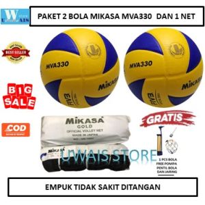 PAKET 2 BOLA VOLLY MIKASA MVA330/MV330 DAN 1 NET VOLI MIKASA - BOLA SIAP MAIN - BOLA LIGA PRO BAGUS - bola volly/voli.voly