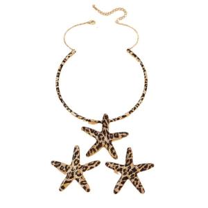 Starfish Set with Leopard Print Alloy Necklace and Earrings Handmade Accessories for Parties and Festivals