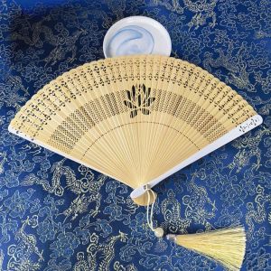 K0K4DQ Bamboo Frame Folding Bamboo Hand Fan Lotus Flower Hollowed-out Retro Handheld Fan Gentle Design with Tassel Dance Fan Home Decoration