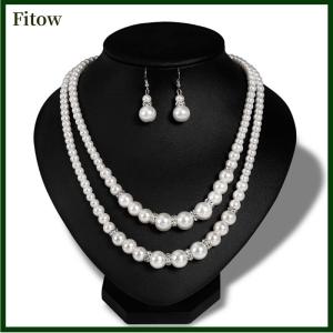 Fitow Double Chain Jewelry Set Women Simulated Necklace Earrings Jewelry