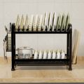 2-Layer Dish Rack Kitchen Dish Storage Rack Black Kitchen Utensil Rack With Pull Drain Tray Kitchen Organizer. 