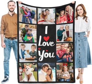 Custom Blanket with Photos Personalized Blanket with Picture Customized Blanket Photo Blankets Customize Picture Blankets Personalized Gifts for Women Mom Dad Baby Kid Girlfriend Boyfriend Couple