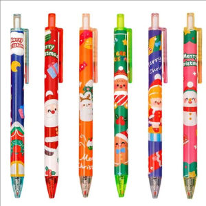 12Pcs Christmas Theme Pen Stationery Kawaii School Supplies Black Ink Pen 0.5mm School Stationery Office Suppliers Ball Pen Kids Gifts