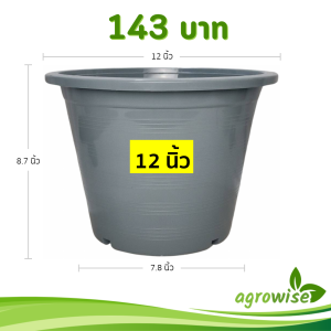 กระถาง กระถางต้นไม้ กระถางพลาสติก เบอร์ 12 นิ้ว สีเทา 5 ใบ ชิ้น อัน