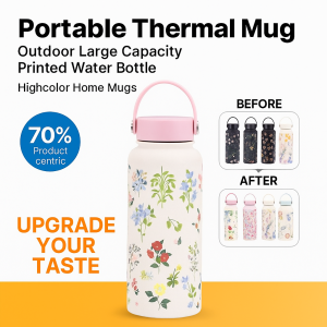 1L Insulated Stainless Steel Cup with Handle Large Capacity Thermal Mug Portable Hot Cold Water Bottle for Coffee Tea