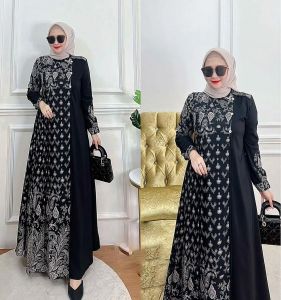 Gamis Motif Abstrak Terbaru Maxmara Printing Premium L XL XXL 3L 4L