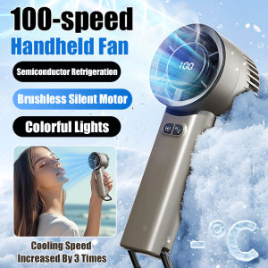 💕New Product Coming💕100-Speed Adjustable Semiconductor Cooling Handheld Small Fan Screen Display High-Speed Handheld Fan Mini Portable Rechargeable Student Silent