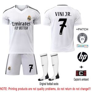 Player Version Fans Issue 2024-25 Season Home Real Madrid FC Adults Football Jersey Sets UEFA Bellingham Camavinga Vinicius Cristiano Ronaldo CR7 Valverde Mbappé 2025 Club World Cup Soccer Jersey Mens Womens Football Uniform Suit With Socks and Armbands