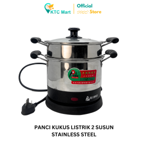 KTC Mart - Panci Kukus Listrik 2 Susun Stainless Steel Kapasitas 15L Panci Kukusan Serbaguna