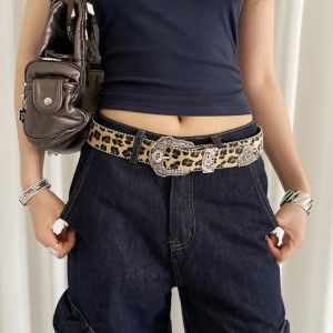 XUANY Designer Rivet Waist Belt Gothic Punk Style Womens Waist Belt Vintage American Leopard Print Belt Streetwear
