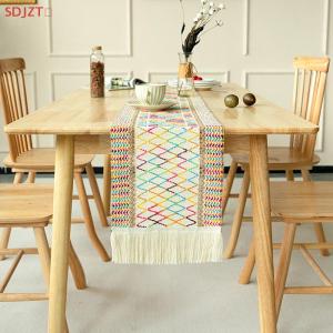 🚚【Local Express Delivery】🚚 Simple And Light Luxury Table Runner Cotton Jute Splicing Bohemian Style Table Runners With Tassels Dining Home Table Decoration