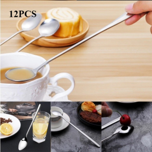 Brightbling 12PCS Long Handled Stainless Steel Coffee Spoon Dessert Tea Cocktail Ice Cream Spoon
