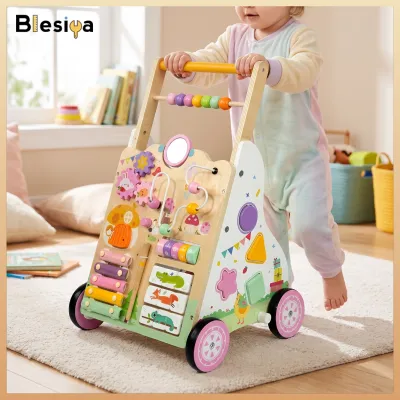 Blesiya Educational Wooden Baby Push Toddler Push Toy Early-Learning Wooden Toddler Push Toy with Activity Panel Developmental Walking Toy Sturdy for Playroom