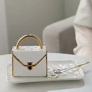 2026 Newest Ceramic Bag Shaped Mug Luruxy Coffee Cup Creative Tote Handbag Shape Cups Saucer Set Dessert Afternoon Tea Mugs Drinkware