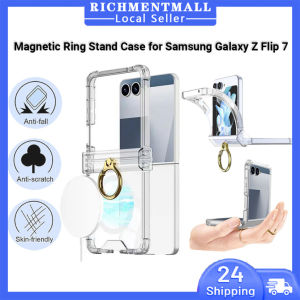 【🔥SG STOCK🔥】RICHMENTMALL Samsung Galaxy Z Flip 7 Samsung Galaxy Z Flip 8 Clear Case with Hinge Protection for Samsung Flip 7 Flip 8 Case with Kickstand Ring Holder Protective Clear Cover for Samsung Galaxy Z Flip 8 7 6 5 5G