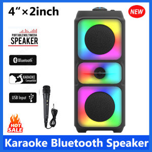 BK4263 HiFi Karaoke RGB Light Wireless Stereo Portable DISCO Light Double Bass Bluetooth Speaker FM Function With Wired Microphone