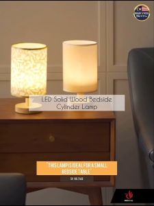 Solid Wood Cylinder LED Night Decoration Light Table Lamp Desk Bedside Lamp Lampu Bilik Tidur Lampu Katil实木布艺圆柱卧室床头灯