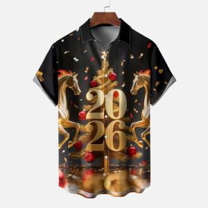 Winter Fashion Printed Mens T-shirt 2026 Loose Casual Fashion Polo Shirt with New Years Zodiac 3D Printing Cool Collar Mens T-shirt