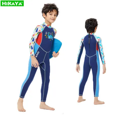 HIKAYA kids Surfing Wetsuits boys 2mm neoprene thermal swimsuit childrens long sleeve swimwear boys keep warm swim suit UPF 50 full-body scuba diving suit boys warm watersport wear